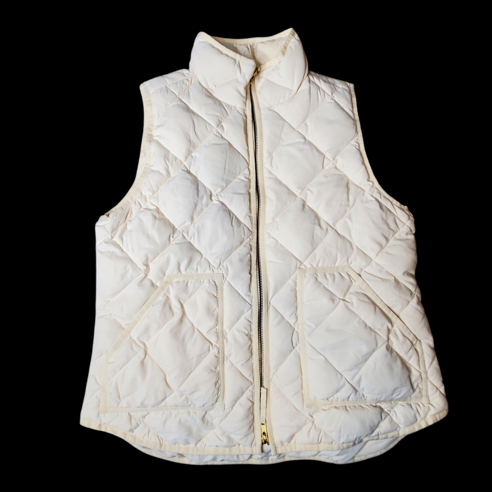 J.Crew Quilted Down Cream Zip Vest Medium Preppy Femimine #246 - Picture 2 of 6